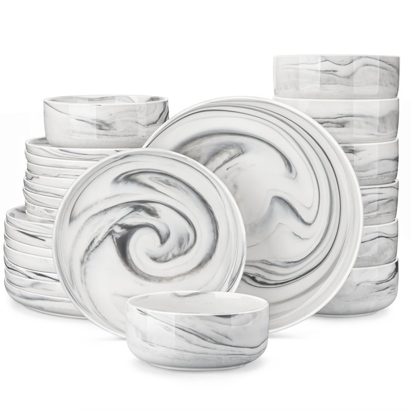  24 Piece Porcelain China Dinnerware Set - Service for 8, Grey