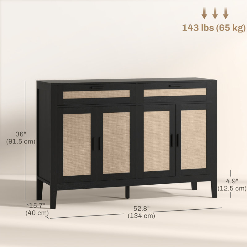 53" Sideboard Buffet Cabinet with Storage Drawers and Doors, Black