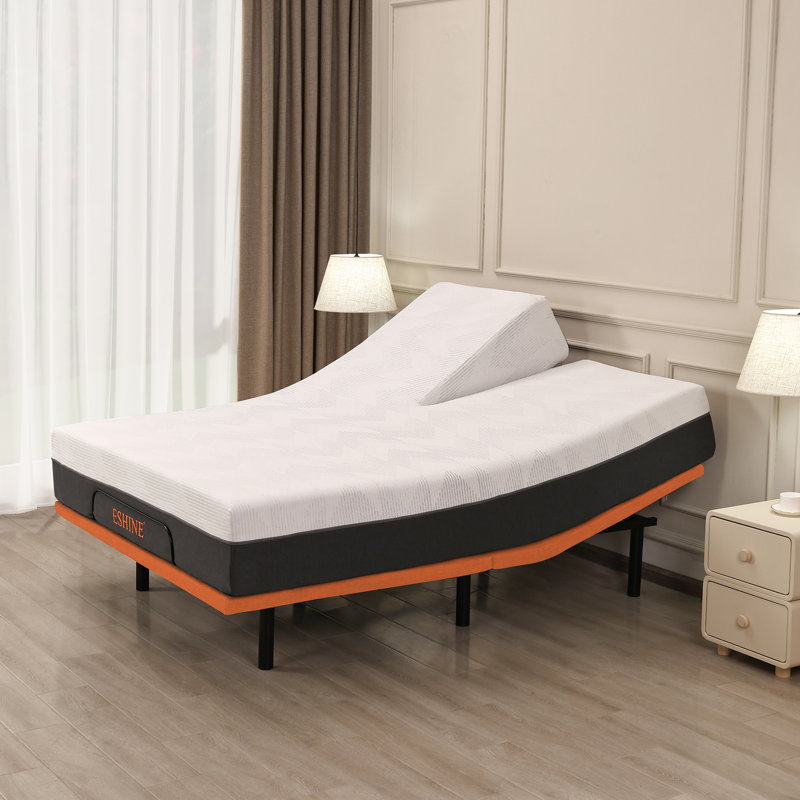 Structure de lit réglable pour très grand lit divisé avec matelas en mousse à mémoire de forme moyenne de 14 po, ports USB et de type C, massage, télécommande sans fil, orange coucher de soleil E3000