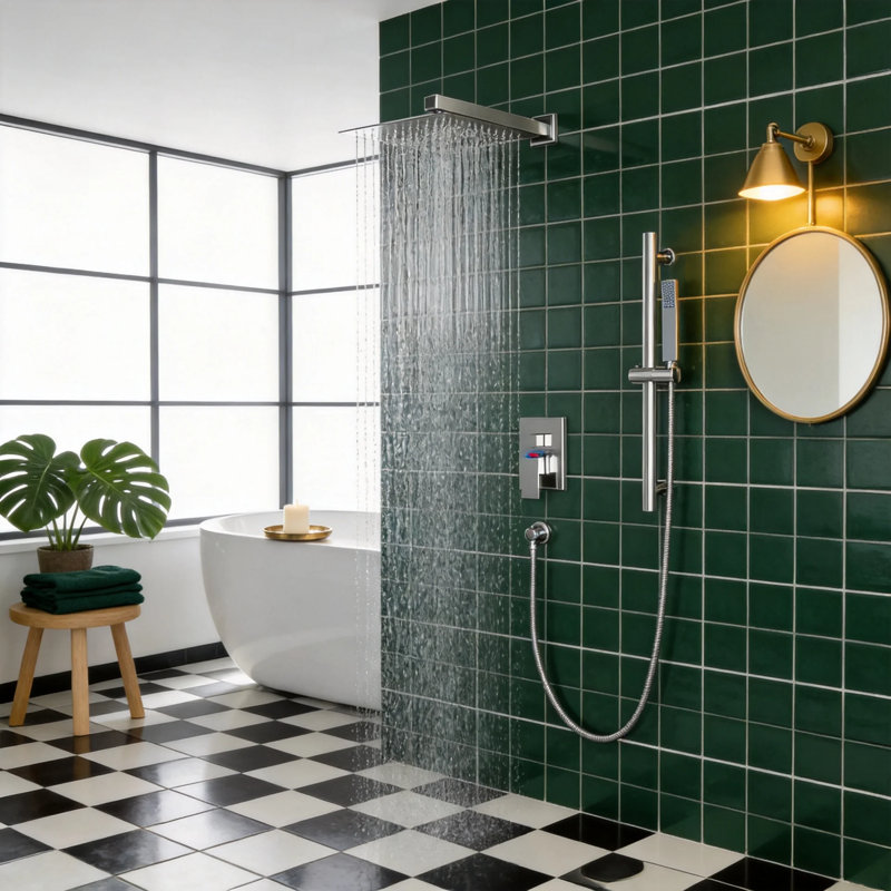 Pressure-Balanced Complete Shower System with Rough in-Valve, Brushed Nickel