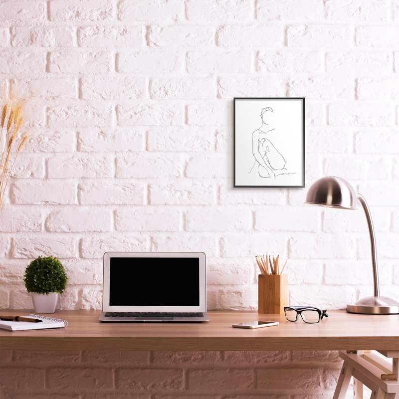 Dessin de silhouette féminine minimaliste, H 14 po x l 11 po, Giclée encadrée noir minuit