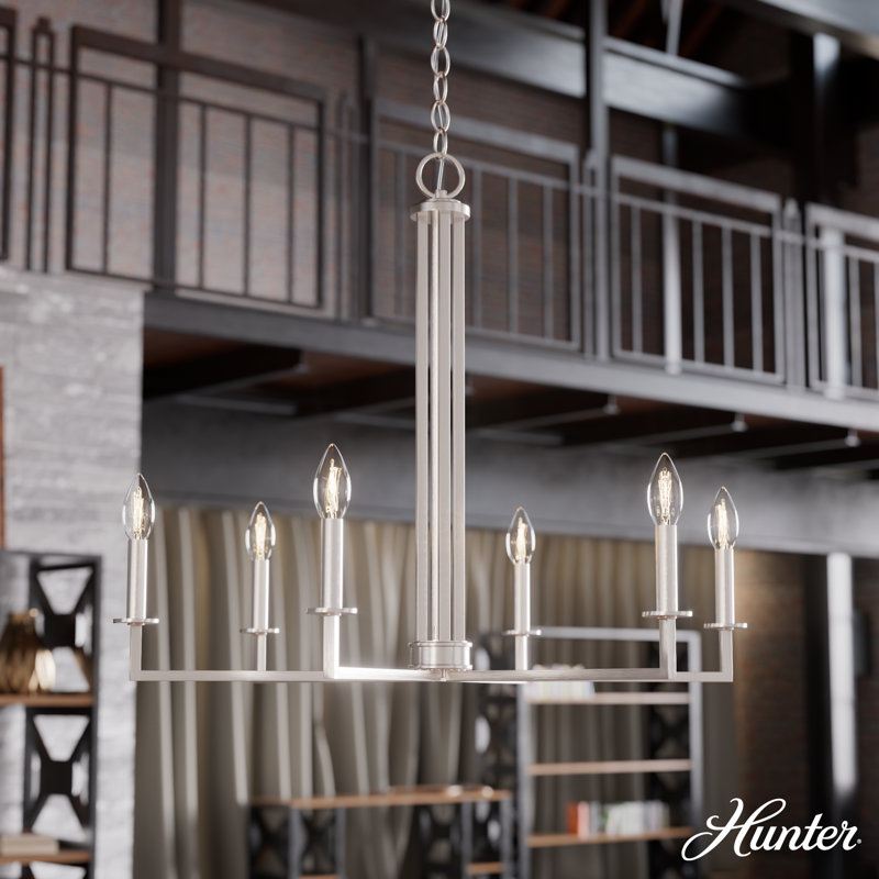 6 - Light Geometric Classic Chandelier, Brushed Nickel