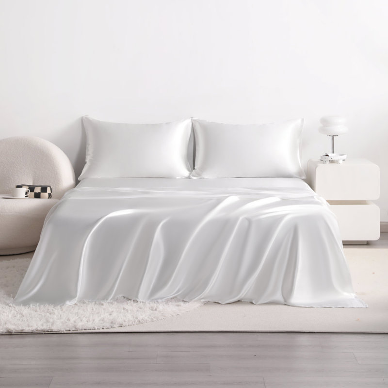 Ensemble de draps soyeux et soyeux, doux pour les cheveux et la peau, infroissable, infroissable, Blanc