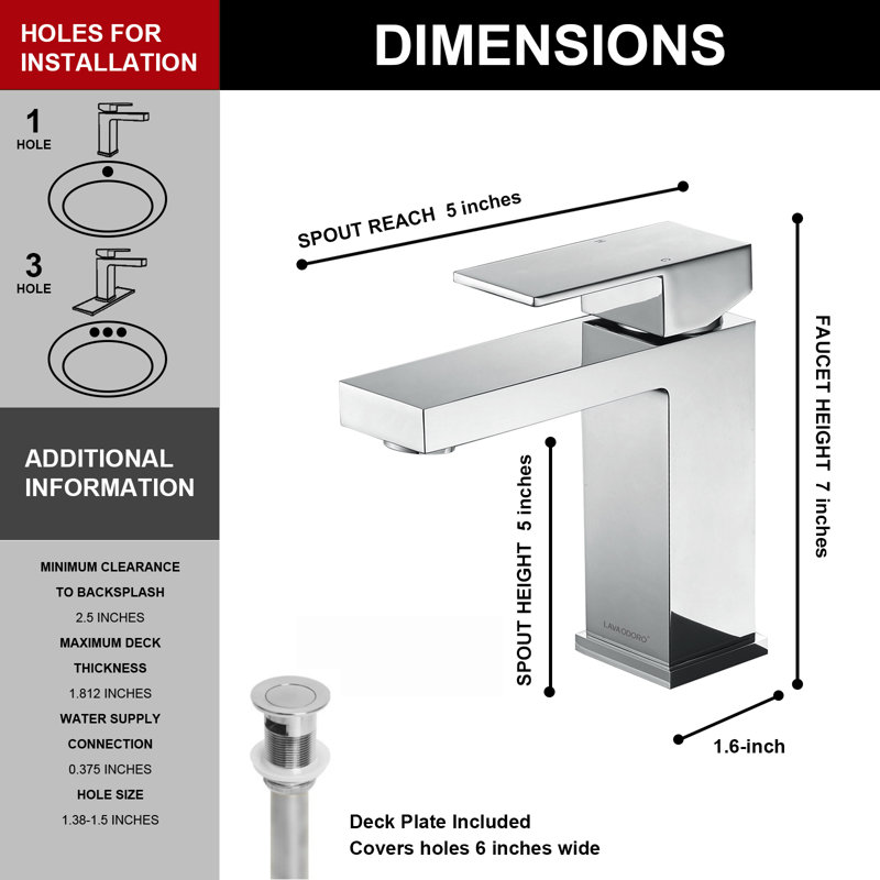 Robinet de salle de bain à un trou avec drain, robinet de salle de bain à poignée simple, Chrome