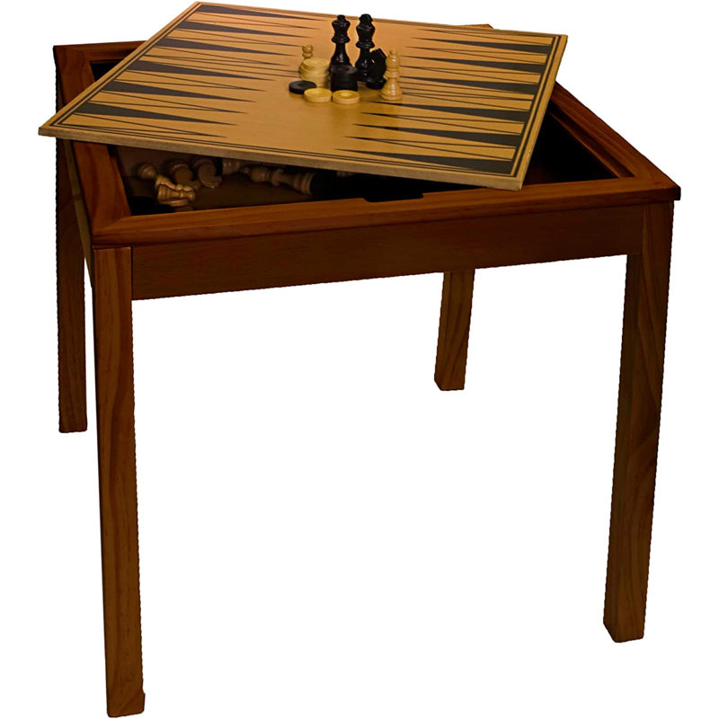 Wooden Chess Checkers and Backgammon 3 in 1 Combo Game Table Furniture Set, 25" x 25", 4" King