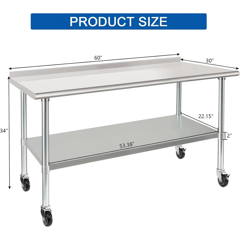 Table de préparation en acier inoxydable avec roulettes