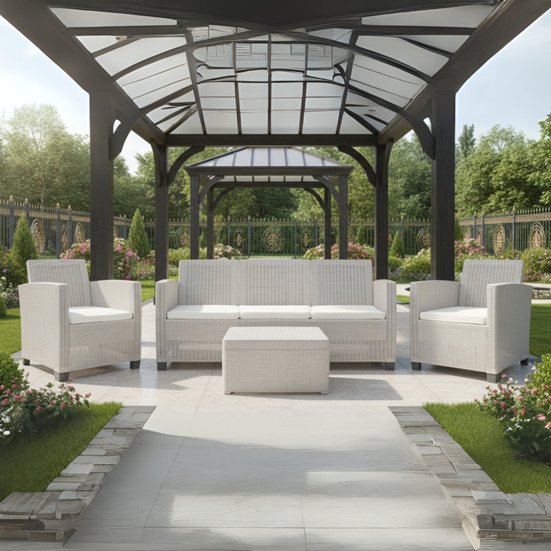 Ensemble de patio pour canapé, Taupe, 4 Pieces: Sofa, Table, 2 Chairs