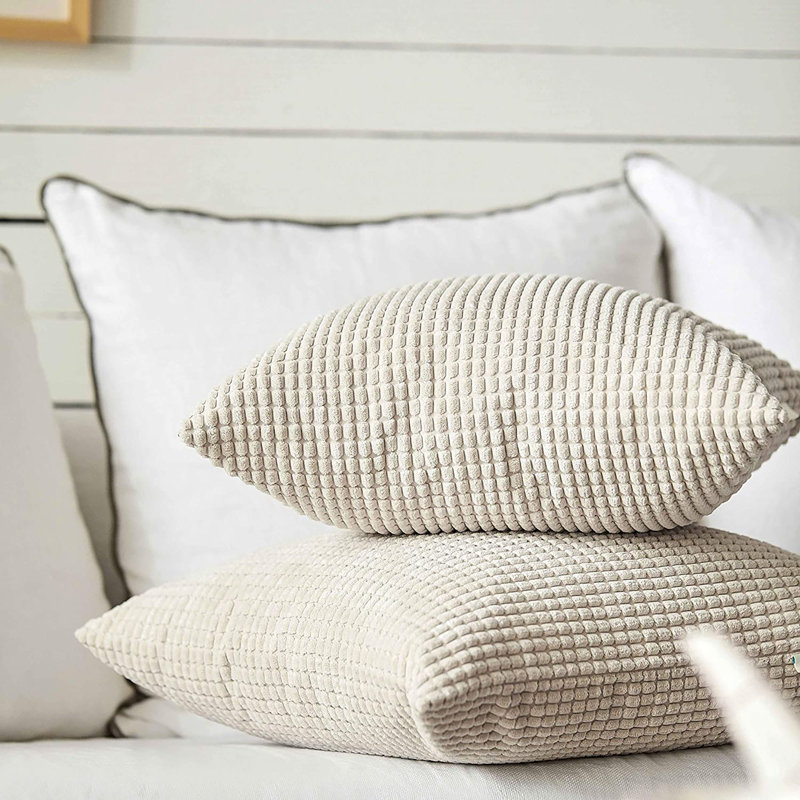 Housse de coussin carré à carreaux, Crème, 18 po x 18 po