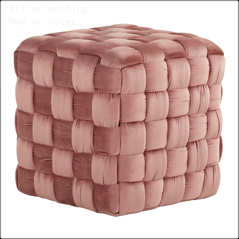 Square 16" Ottoman in Blush Pink Velvet by, Pink