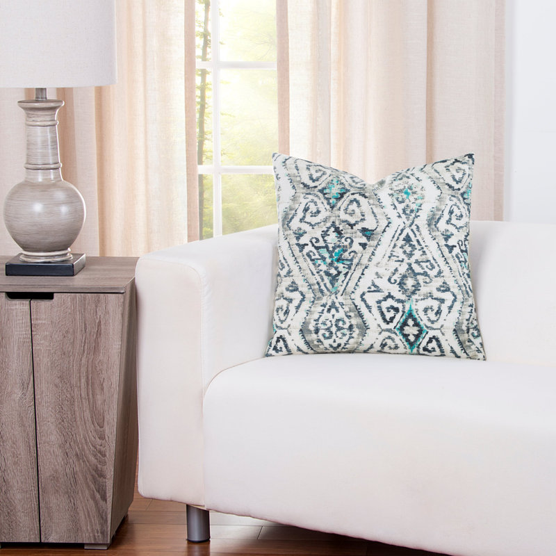 Geometric Linen Reversible Throw Pillow, 16" x 16", Teal/Gray/Off White