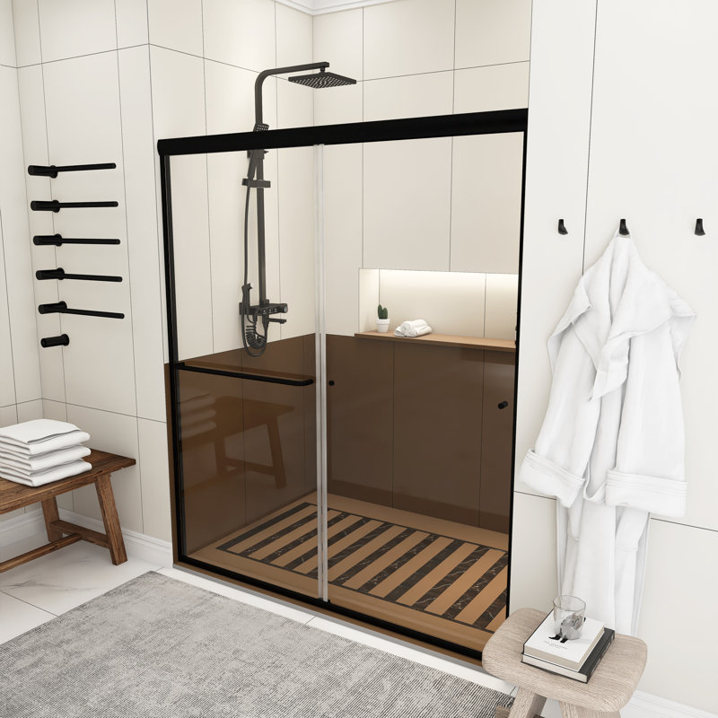 60 In. Sliding Framed Shower Door With Clear Glass, Matte Black