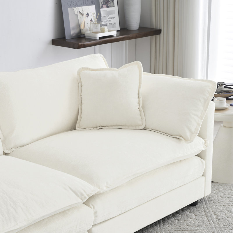 Canapé modulaire flexible en chenille avec rembourrage en éponge polyvalent et relaxant, Blanc