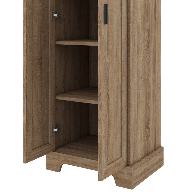 Armoire de rangement / Armoires-garde-manger, grande bibliothèque en bois avec deux portes et tablettes réglables, Brun