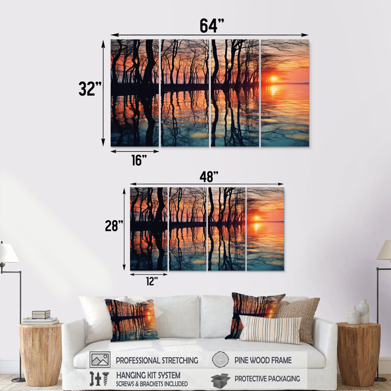 Castleberry - Coucher de soleil, art mural 4 pièces, H 32 po x l 64 po