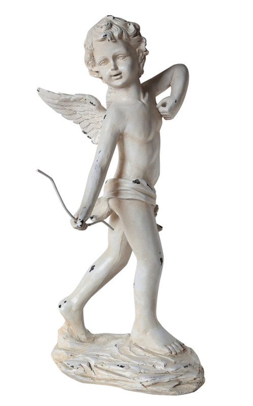 Statue de jardin d'extérieur 24 po ange ivoire chérubin avec nœud