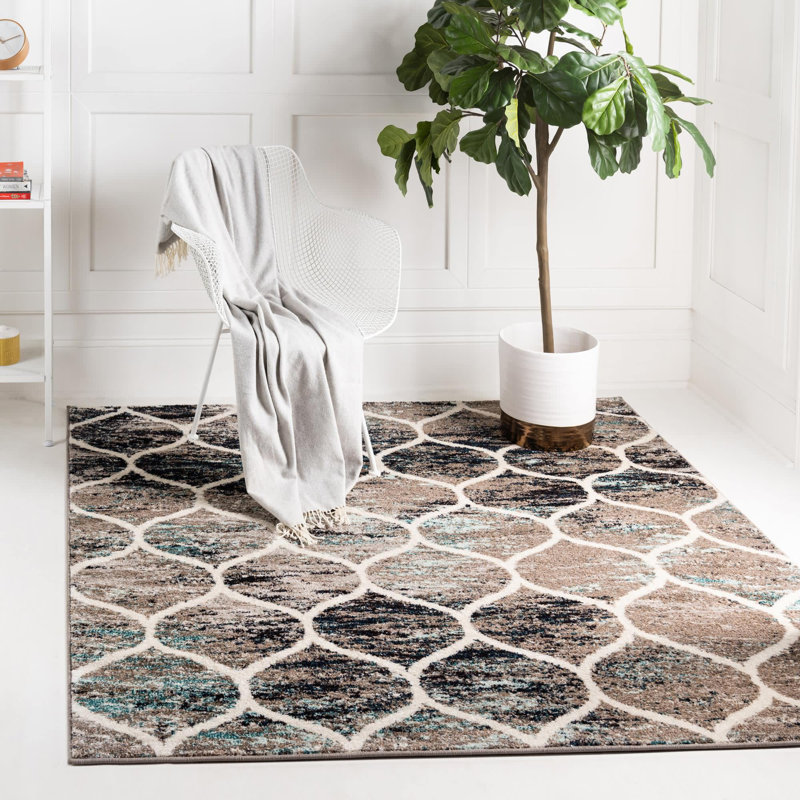 Llanet Geometric Area Rug, Square 7'10", Multi Blue