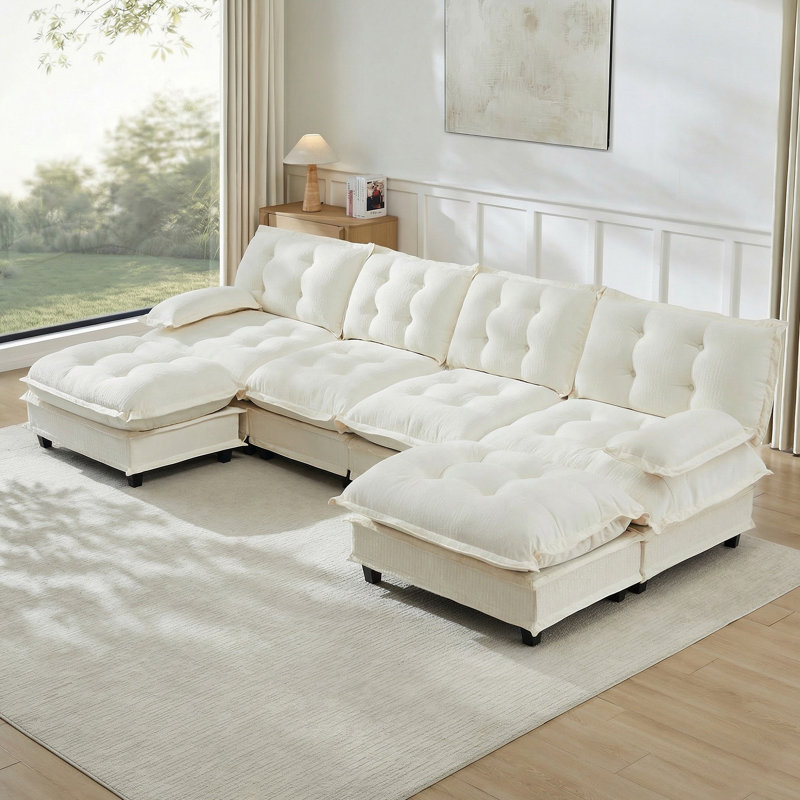 Canapé modulaire modulaire en forme de U de 138 po en forme de U avec 2 repose-pieds, canapé à 4 places en chenille profonde avec coussin en treillis confortable, chambre et appartement