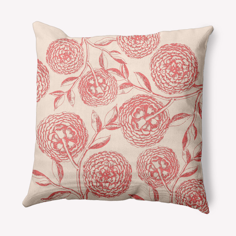 Coussin décoratif intérieur / extérieur Antique Flowers, Corail rosé, 18 po x 18 po