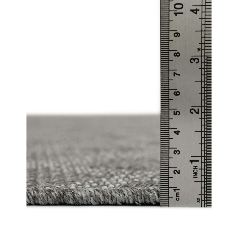 Gray Geometric Flat Woven Outdoor Runner Rug