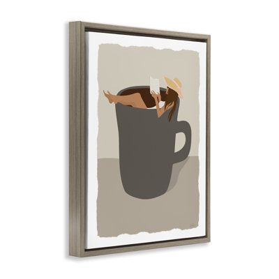 «Morning Coffee & Woman», art mural encadré sur toile flottante, design par Natalie Carpentieri