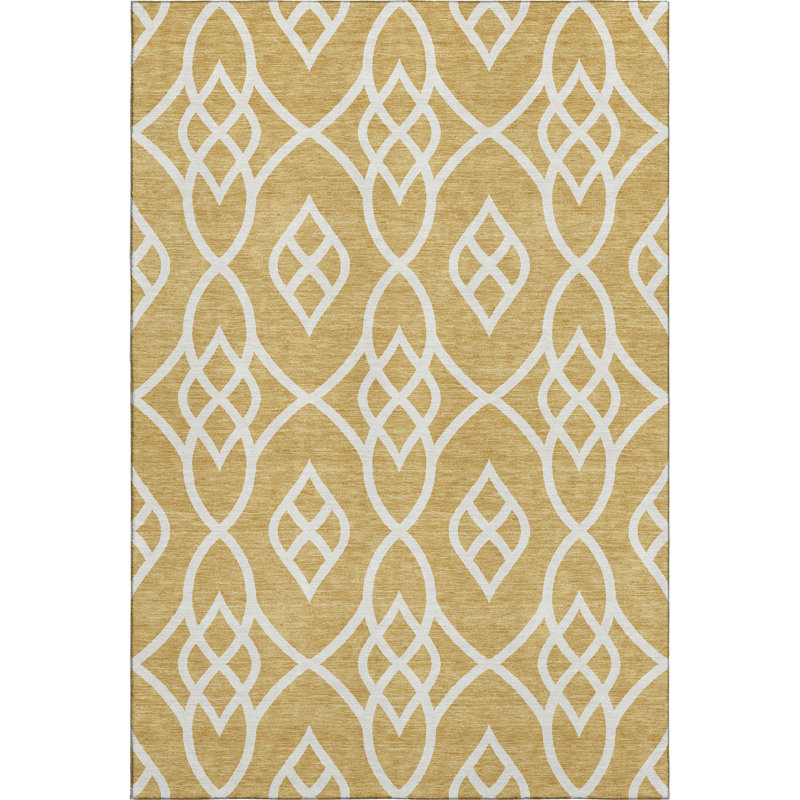 Premium Machine Washable Prisco Gold Rug, Rectangle 2'6" x 3'10"