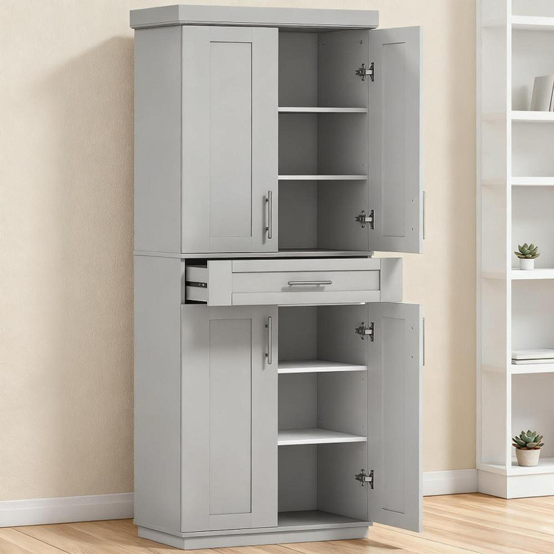 Armoire autoportante moderne Kitchen Pantry, Gris