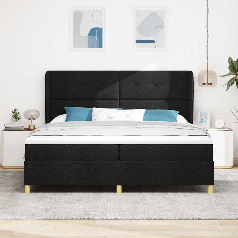  Lit sommier tapissier avec matelas 35,4 x 74,8 po gris foncé, Très grand, Noir