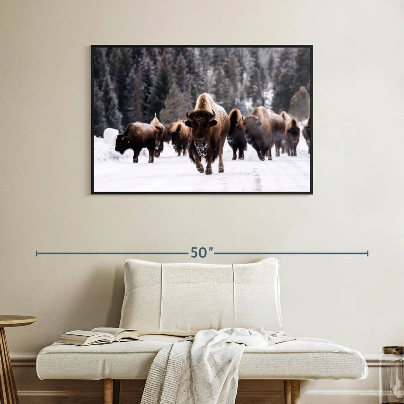 Winter Bisons, Floating Frame Black, 40" X 27"