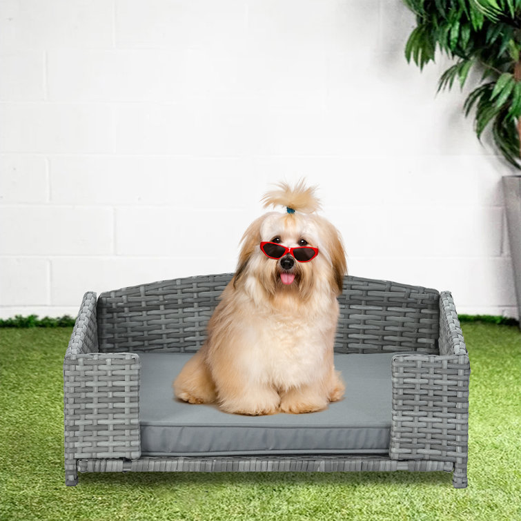 PawHut Rattan Dog Sofa, Wicker Pet Bed, Raised Cat Couch, with