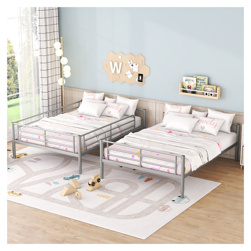 Lit superposé double au-dessus de double en métal, cadre de lit superposé argent avec garde-corps de sécurité, lits superposés en fer pour chambre d'enfant
