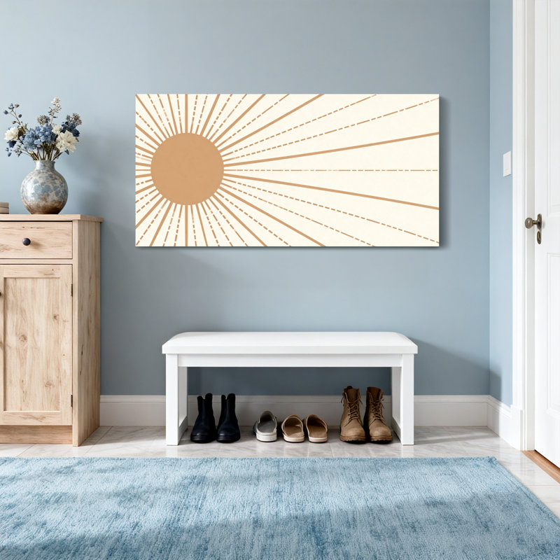 Fashion Sunburst Pattern With Golden Rays And Dotted Lines, 16" H x 32" W