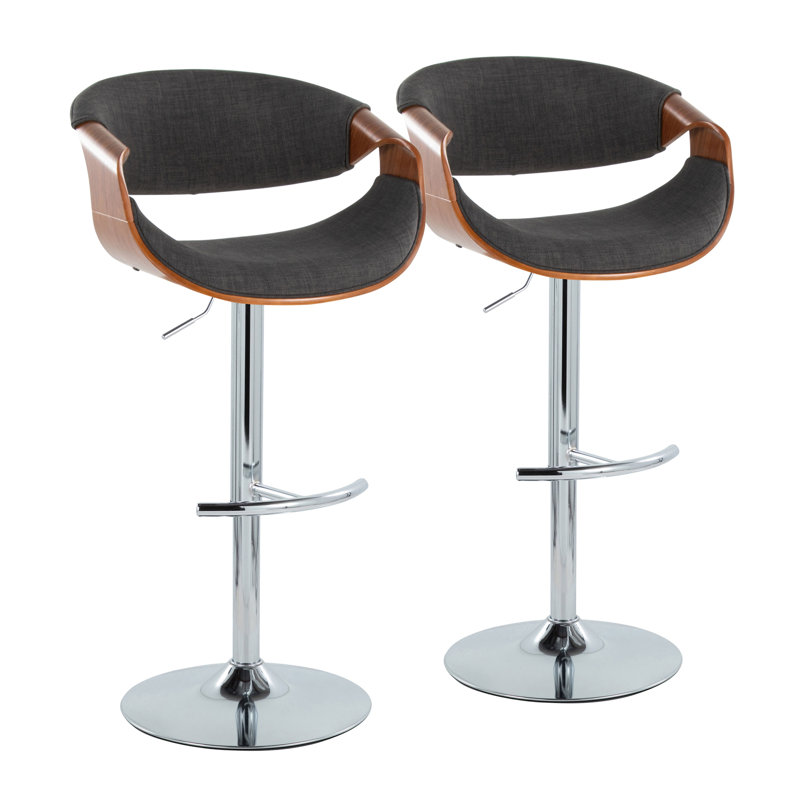 Ensemble de 2 tabourets pivotants réglables de style Mid-Century avec base chromée et détails noyer
