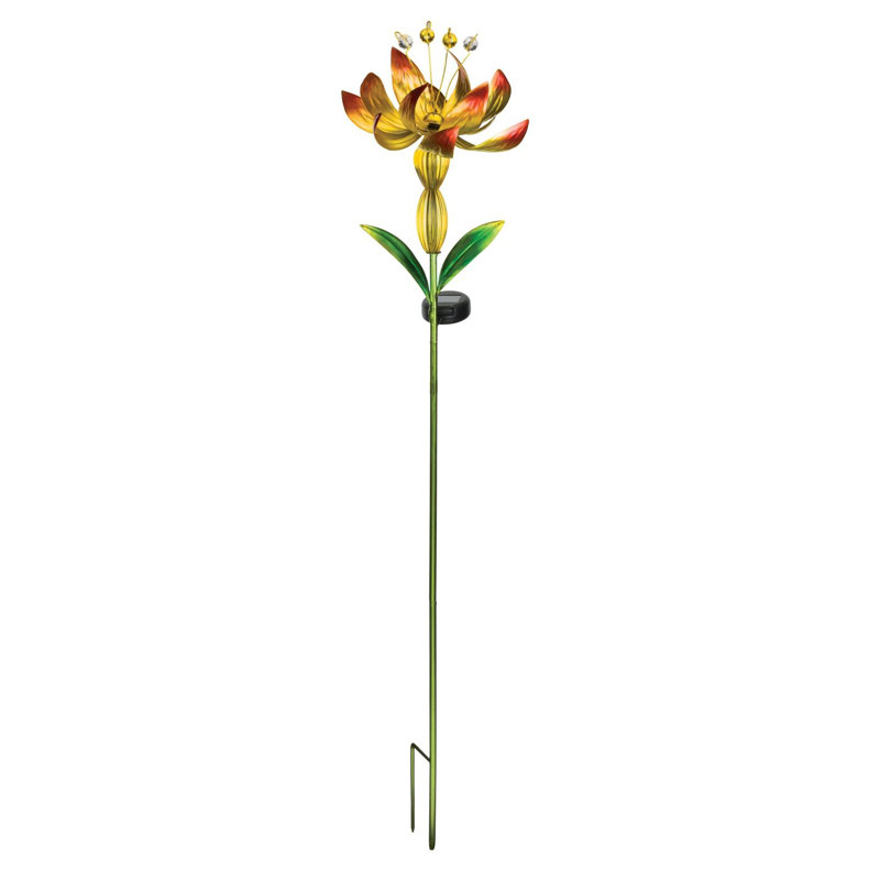 Yellow Flower Spinner Solar Garden Stake with LED Lights