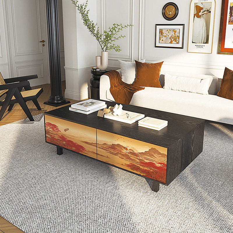 Table basse avec rangement peint français rétro, Noir