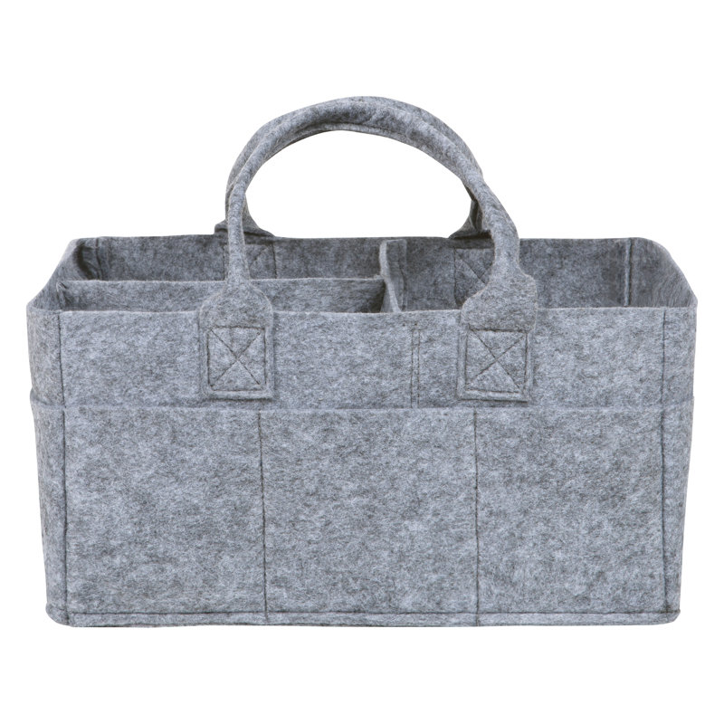 Gray Felt Baby Nursery Diaper Storage Caddy with Handles