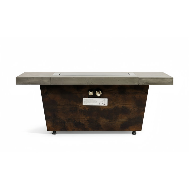 42 In. 50,000 Btu Rectangular Iron Propane Gas Outdoor Fire Pit Table In  Grey, cement-imitating Texture Effect Design