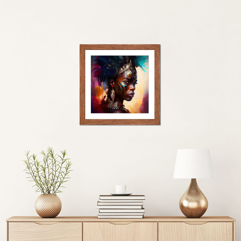 Powerful African Warrior Woman IV, Classic Wood Open Corner Frame Paper, 16" H x 16" W x 1" D