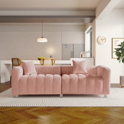Causeuse 3 places 83,46 po en velours de qualité supérieure, canapé rembourré à bulles moderne avec pieds en métal et 2 coussins pour le salon, la chambre à coucher.