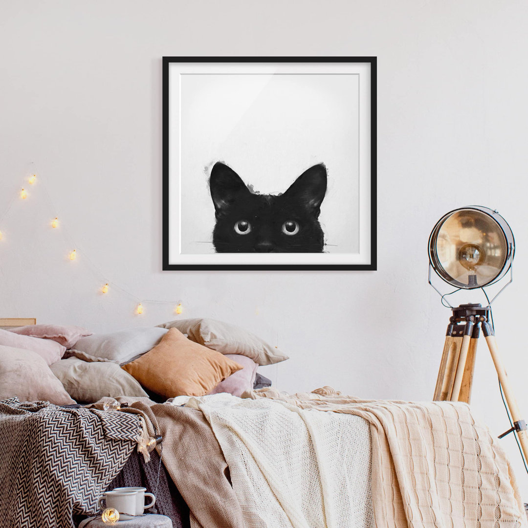 Gerahmter Fotodruck Illustration Schwarze Katze