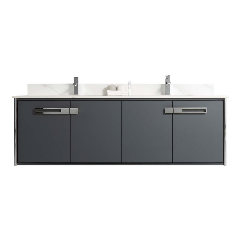 Meuble-lavabo double l 72 po x P 20,06 po x H 23,25 po, Chrome poli, Gris Onix