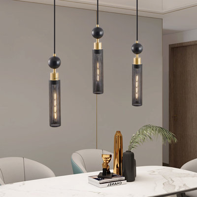 Chandelier  - 25" Diameter 3-Light Configuration Pendant, With Adjustable Hanging Function Lights With Cylindrical Mesh Material Shades, With E26 Bulb Base
