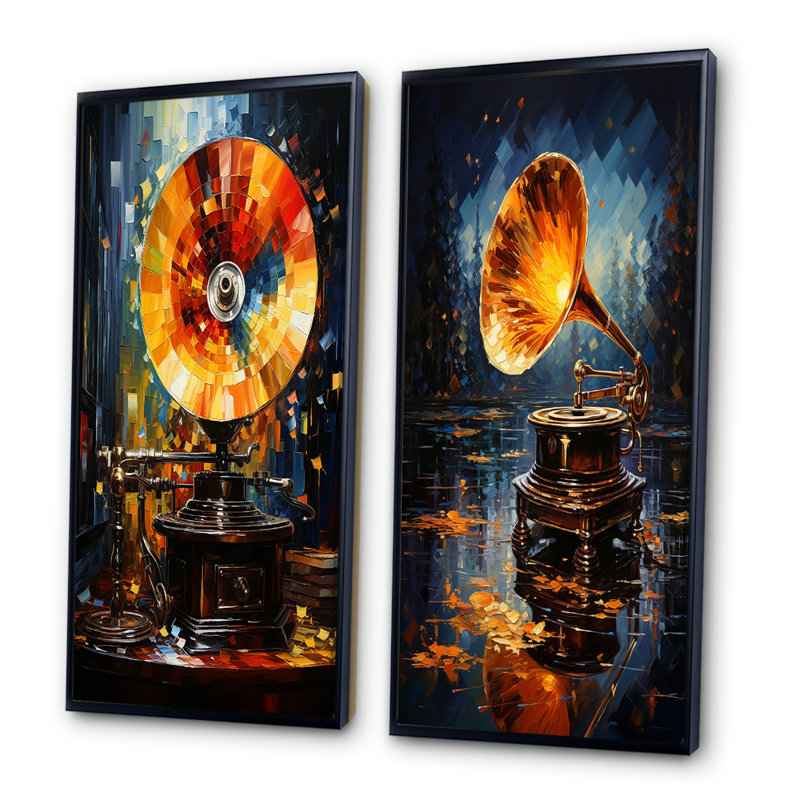 «Abstract Phonograph Fusion», 2 pièces, Cadre noir, H 20 po x l 24 po