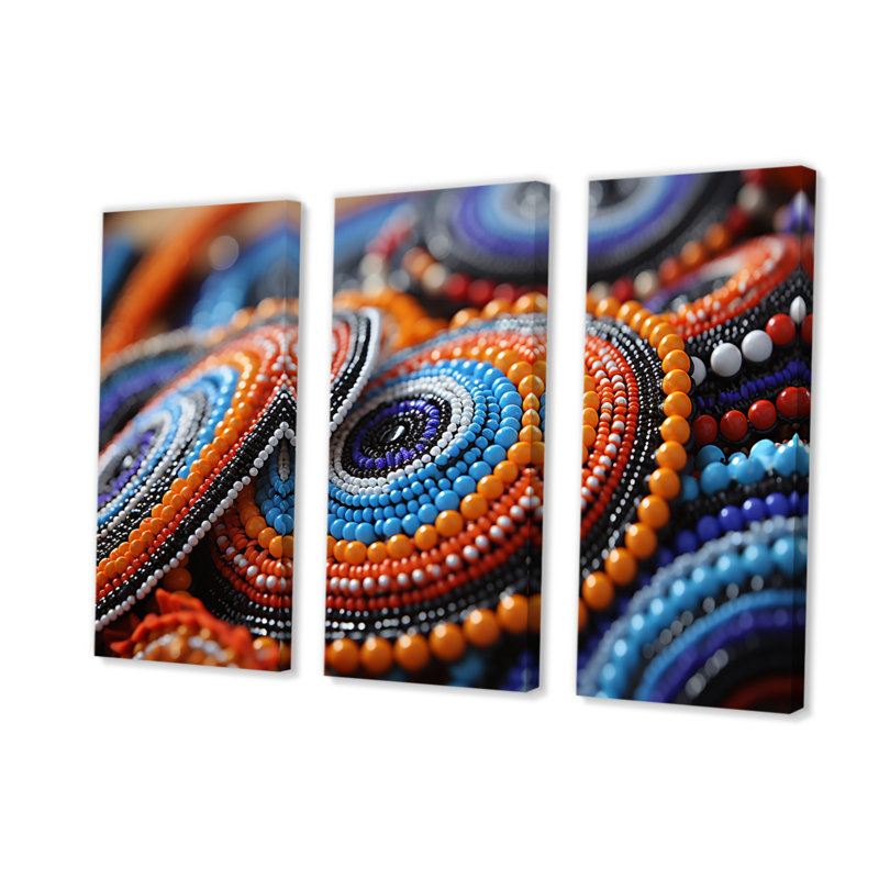 Tribus d'Afrique Samburu Beadwork II - 3 pièces sur toile tendue, H 32 po x l 48 po x P 1 po