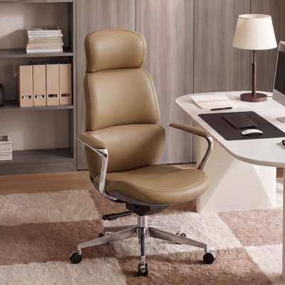  Genuine Leather Executive Chair, Swivel Ergonomic Office Chair, Home Desk Chair with Tilt Reclining, Alu