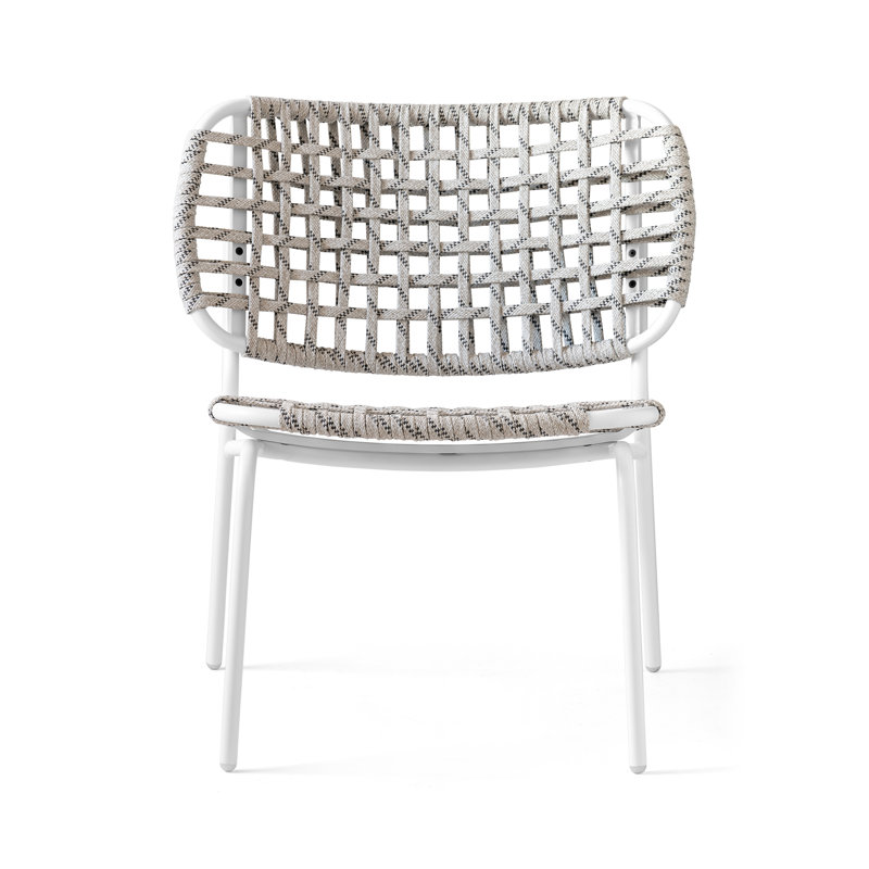 Yo Outdoor Lounge Chair with Woven Seat and Metal Frame, Matt Optic White