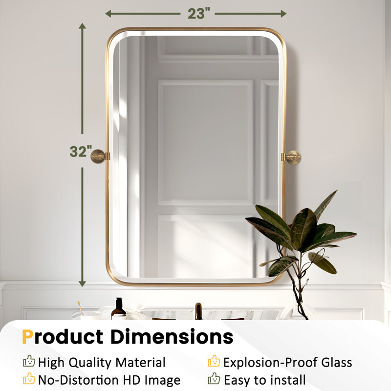 Bereket Metal Flat Wall Mirror, 32'' x 23'', Gold
