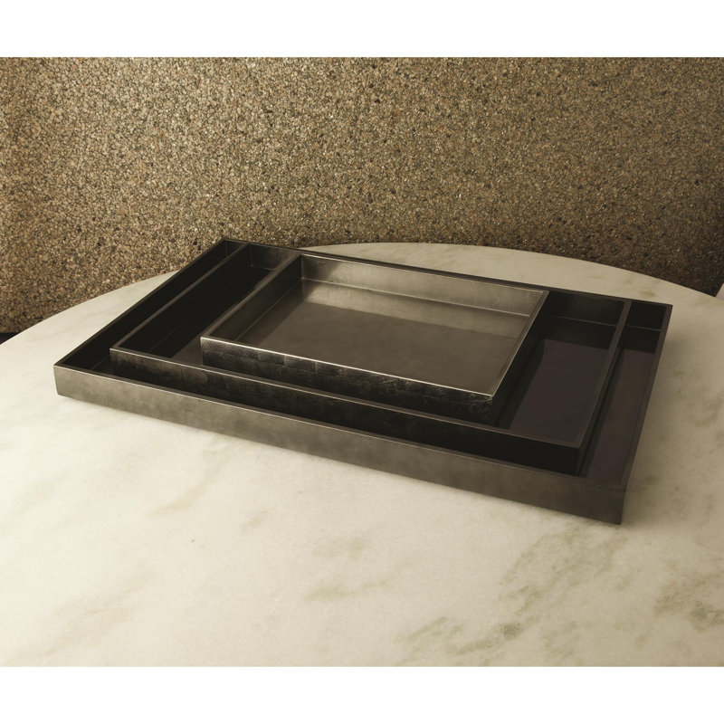 Gunmetal Silver Leaf Rectangle Tray, 2.25" H x 14" W x 18" D