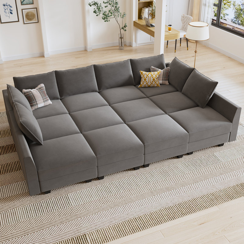 Kandle Upholstered Velvet Modular Sectional, Gray Velvet