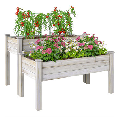 Lit de jardin surélevé surélevé à 2 niveaux Outsunny, jardinière en bois avec pieds pour légumes, herbes et fleurs, finition naturelle