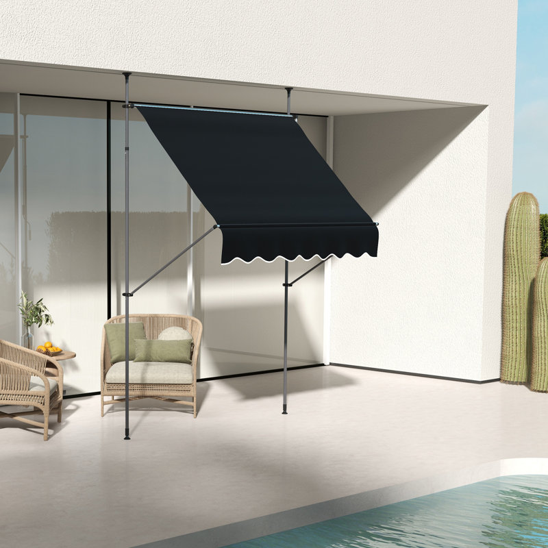 Outsunny D Polyester Cover Retractable Patio Awning, 118.1" H x 118.1" W x 48" D, Black